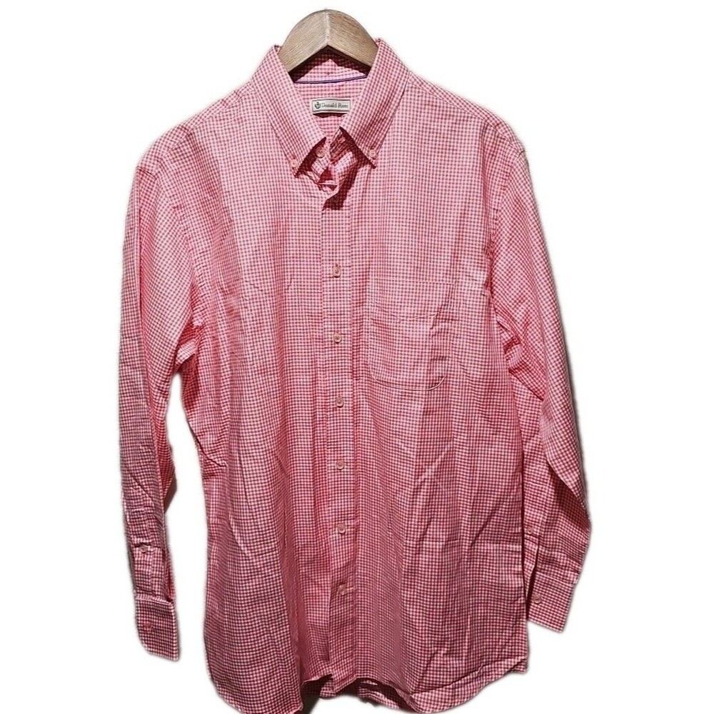 Donald Ross Medium Long Sleeve Shirt Button Down Collar Gingham Pink White